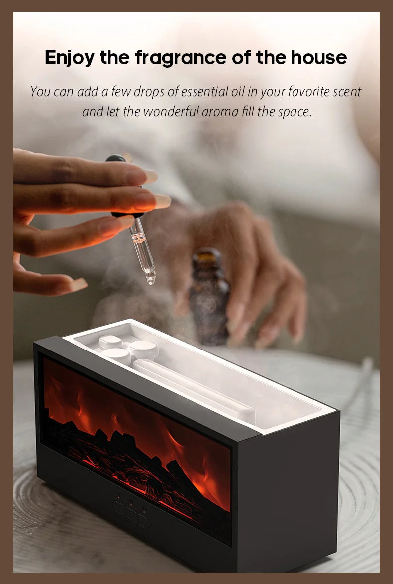 Fireplace Air Humidifier Waterless Auto-Off Aroma Essential Oil Diffuser with LED Light & Remote Control for Home Creative Gift