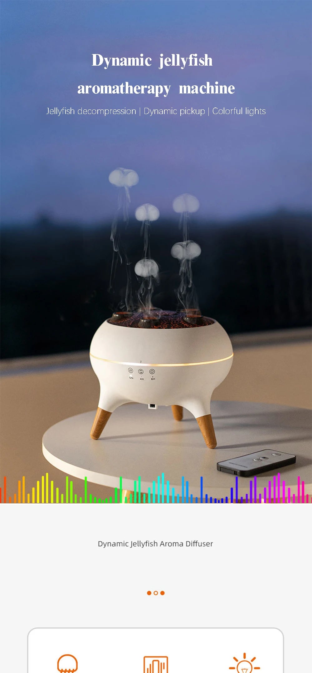 Dynamic Jellyfish Air Humidifier 250ml Essential Oil Diffuser Remote Control Bedroom Humidifier With 7 Colorful Night Lights