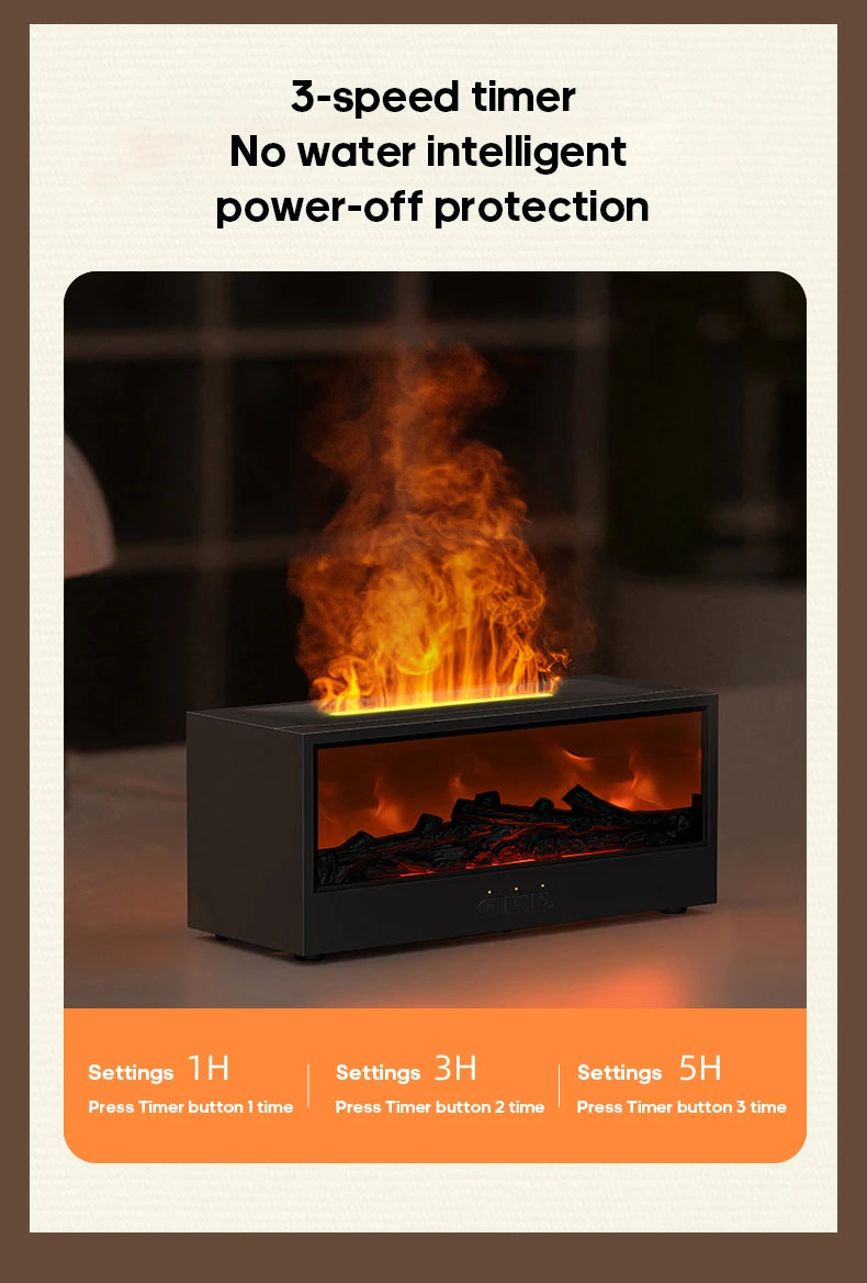 Fireplace Air Humidifier Waterless Auto-Off Aroma Essential Oil Diffuser with LED Light & Remote Control for Home Creative Gift