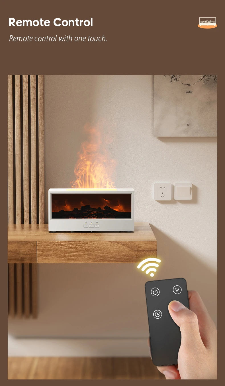 Fireplace Air Humidifier Waterless Auto-Off Aroma Essential Oil Diffuser with LED Light & Remote Control for Home Creative Gift