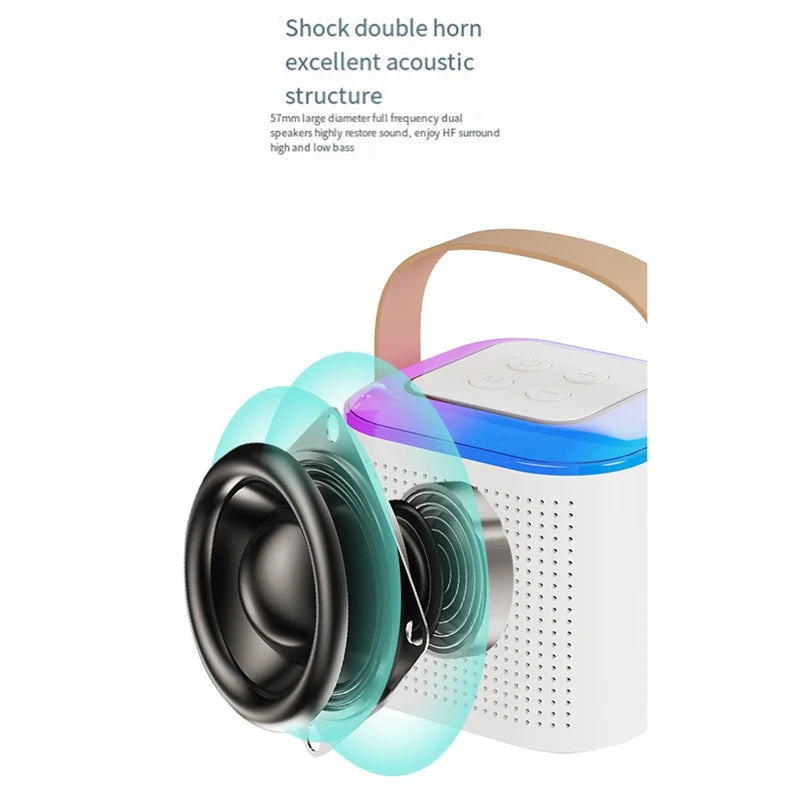 Portable Bluetooth 5.3 Speaker System With 2 Wireless Microphones Home Singing Speaker Durable Pink