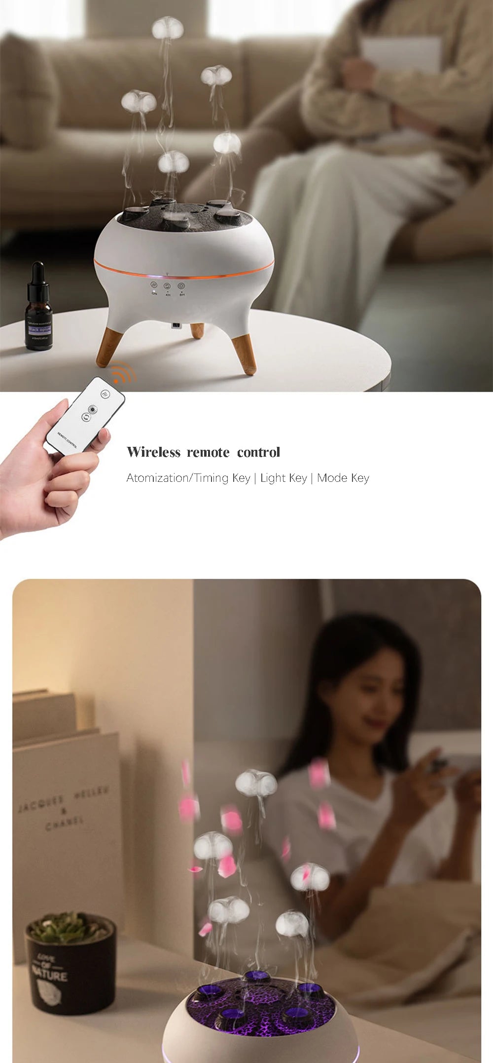 Dynamic Jellyfish Air Humidifier 250ml Essential Oil Diffuser Remote Control Bedroom Humidifier With 7 Colorful Night Lights