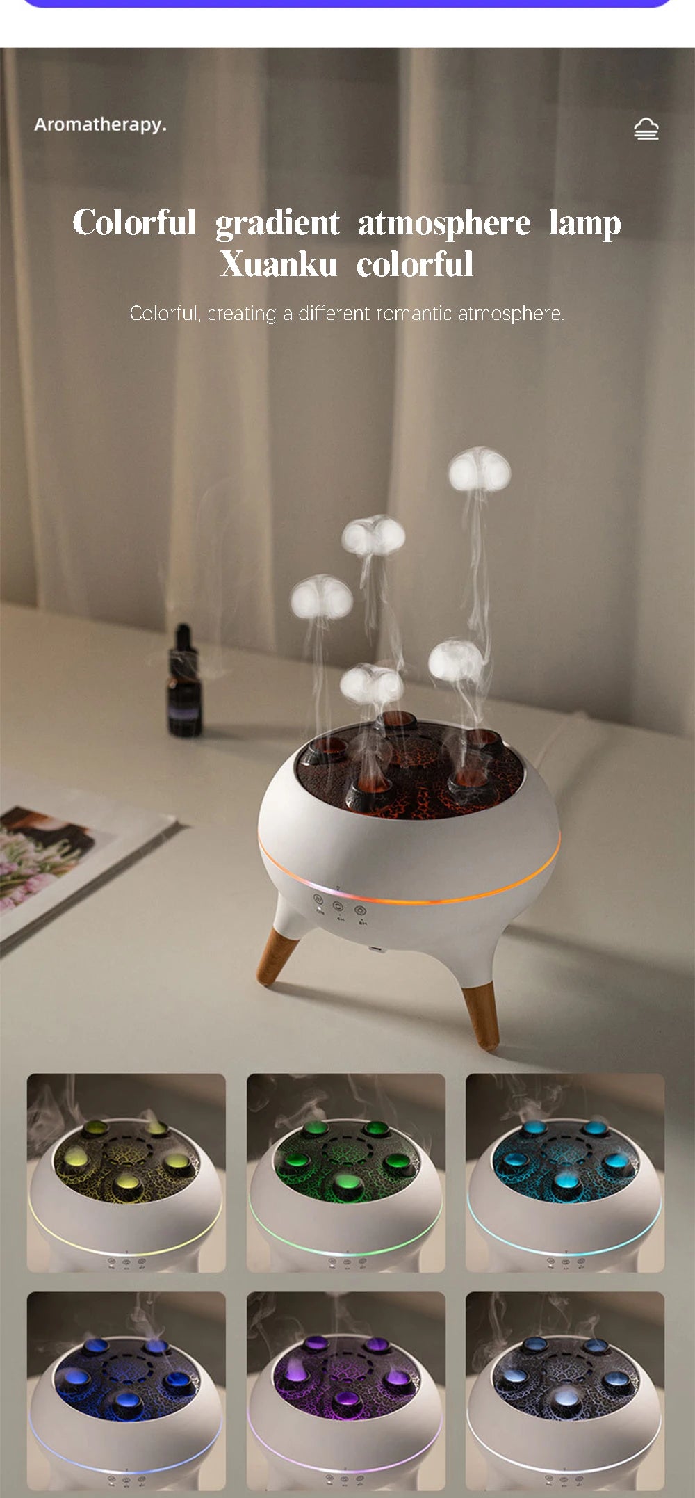 Dynamic Jellyfish Air Humidifier 250ml Essential Oil Diffuser Remote Control Bedroom Humidifier With 7 Colorful Night Lights