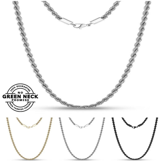 *UK SHOP* STAINLESS STEEL 316L MENS ROPE TWIST CHAIN NECKLACE LINK HEAVY CHUNKY