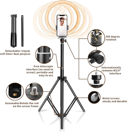 10" LED Ring Light with Tripod Stand Phone Mount for YouTube Makeup Video Live